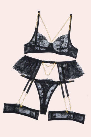 Black Love Set - Set - Feminine UAE - Sensual Lingerie - Black - S - Bra Panties & Garter Set - Set -